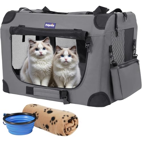 犬用キャリーバッグペットキャリー ソフトクレート中小型犬大型猫4面メッシュ 折りたたみ ペットケージ60x42x42cm省スペース頑丈耐久変形しない 車用 病院 キャンプに 室内外兼用