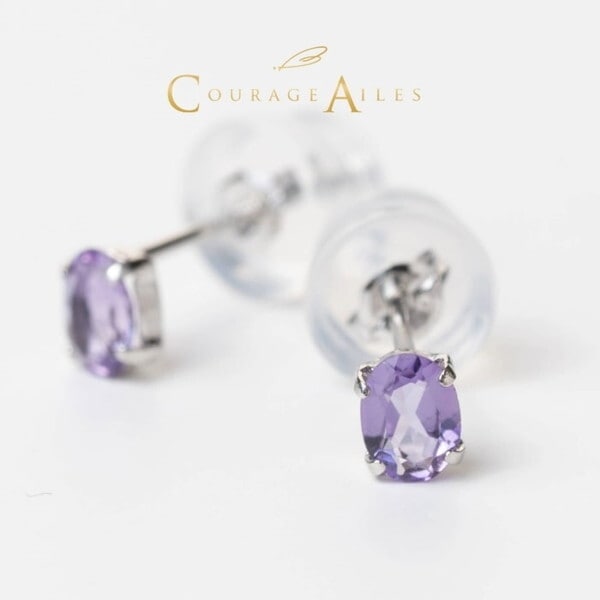Courage Ailes EDA-1470AM ピアス (2月誕生石 アメシスト 天然石 カラーストーン Pt900 プラチナ ペンダント結婚祝い 記念日 誕生日 華奢 贈り物 シンプル 4本爪)