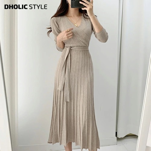 [メガ割りSALE]カシュクールニットプリーツワンピース・p422110