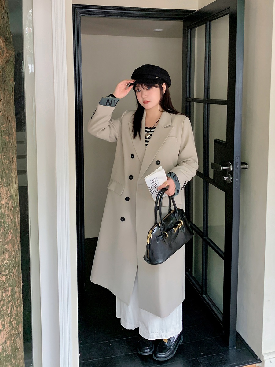 【ぽちゃまに】 2024秋新品 ロングスーツコート 体型カバー トレンチコート デニムドッキング 大きいサイズ チェスターコート レディース ロングコート アウター メガ割