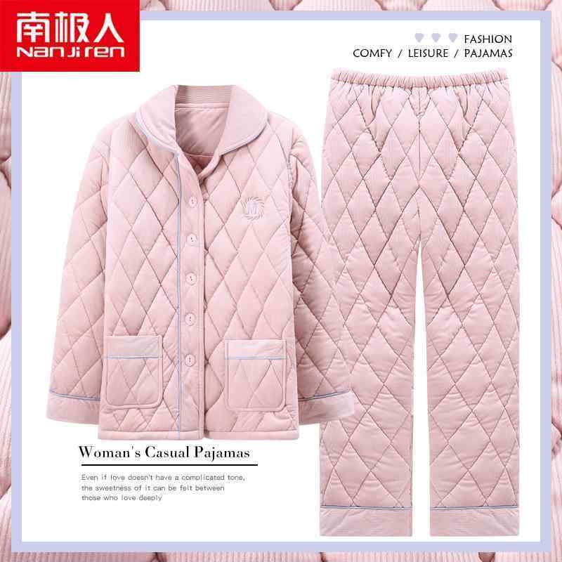 ジャケット 秋 冬 パジャマ ナイトウェア 女性 三層 厚い 極 厚 コーラル ベルベット 裏起毛 フランネル パッド入り ホーム 服