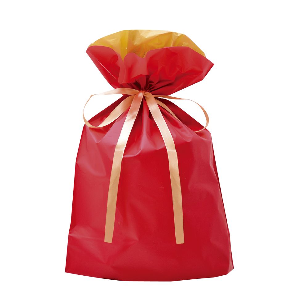 （まとめ買い）ササガワ ギフトバッグ 巾着袋 梨地 リボン付 レッド 幅310x高さ430＋マチ120mm 50枚入 50-3559 [x3]