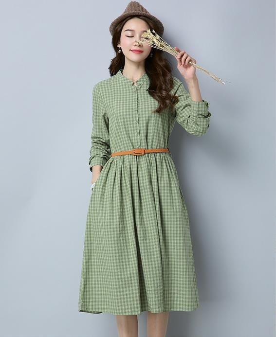 1002.カジュアルチェック柄ワンピース（グリーン） 100,000円