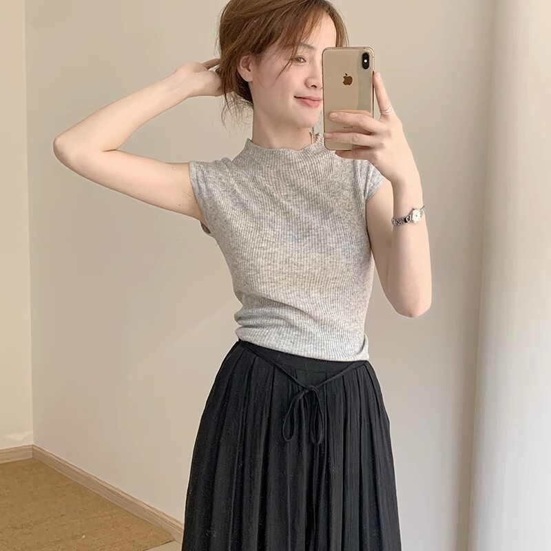 トップス Tシャツ プルオーバー ベスト チョッキ ショート ショート丈 袖なし ノースリーブ フレンチスリーブ ニット 薄手 快適 着心地 かわいい 大人可愛い きれいめ シンプル カジュアル 大人 5,151円