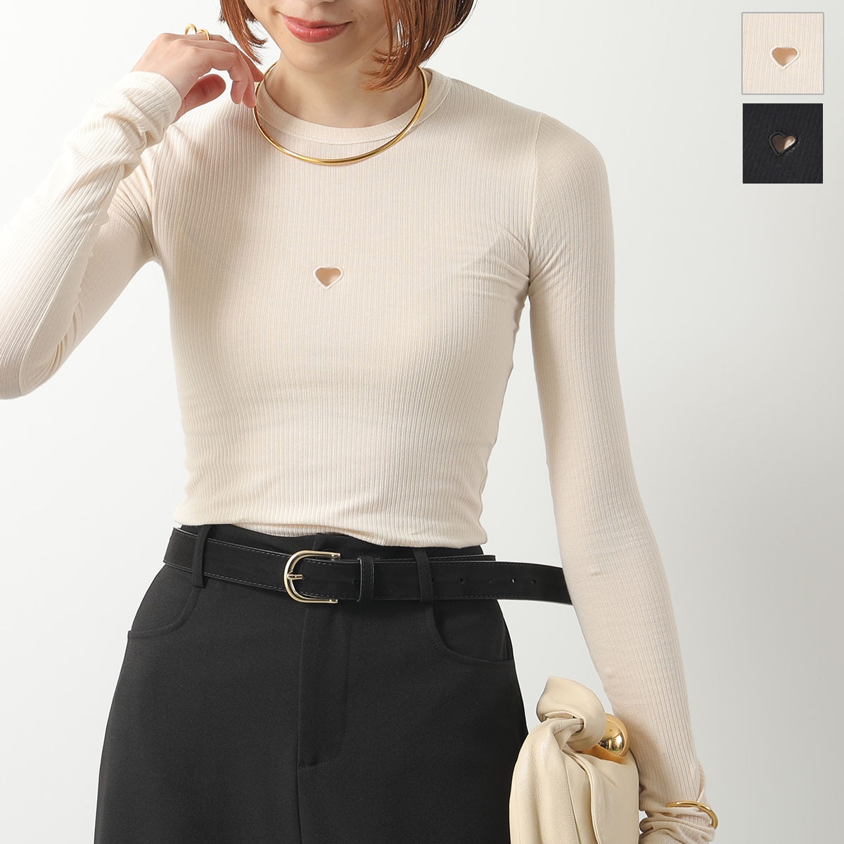 BASERANGE ベースレンジ 長袖Tシャツ HEART LONG SLEEVE TEE TOHLS RB 000 レディース リブ ロンT カットソー ハート カットアウト クルーネック カラー2