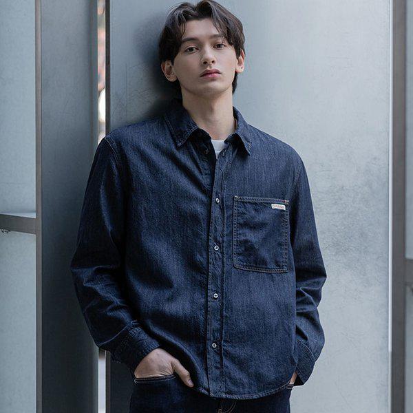 男性レギュラーフィットリンスブルーデニムシャツ(J326584)