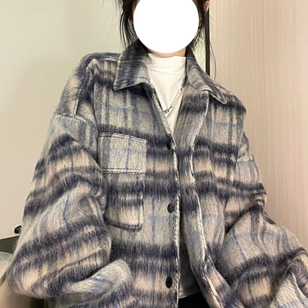 アウター トップス レディース オーバーサイズ ゆったり 大きい メンズライク チェック チェックシャツ ポケット 長袖 袖あり 襟付き ボタン 前開き 防寒 暖かい シンプル カジュアル おしゃれ