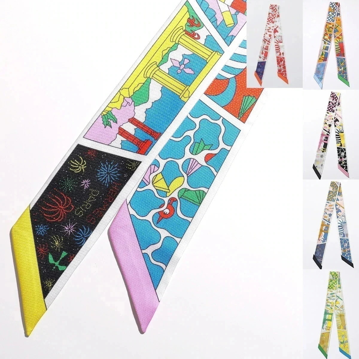 HERMES エルメス ツイリー スカーフ 063975S レディース フランス製 シルク バンダナ 総柄 ロゴ ケース付き カラー6色