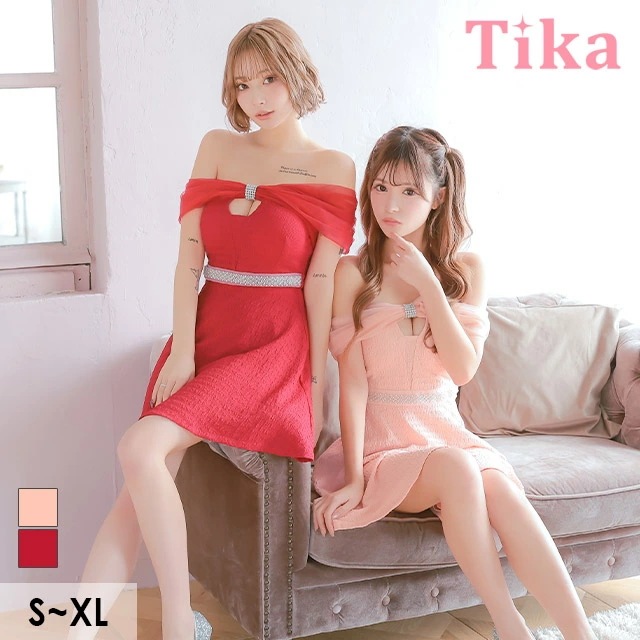 【即日発送】キャバ ドレス フレア ミニ ビッグリボン オフショルダー ワンピース S～XLサイズ 大きいサイズ セクシー キャバドレス キャバ嬢 キャバクラ ラウンジ クラブ 谷間見せ シアー 可愛