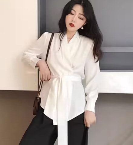 トップス デート モテアイテム シャツ ブラウス カシュクール 無地 リボン シフォン 可愛い きれいめ 上品 おしゃれ かっこいい 可愛い ラブリー キュート ガーリー クール モード系