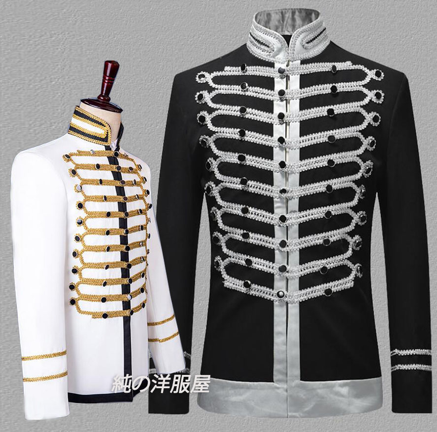 メンズ ダンス 衣装 ステージ衣装 ヨーロッパ 西洋 中世紀 パンク ジャズ ダンス衣装 オーケストラ オペラ 演劇 衣裳 大人 歌手 司会 DJ 結婚式 パーティー 演出 衣裳 長袖 立ち襟 ジャケ