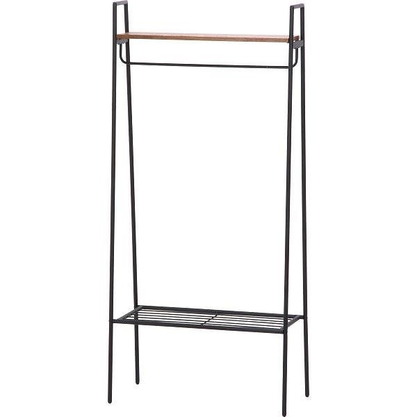 木目調ワードローブ/コートハンガー ブラウン 幅80cm スチールフレーム 収納棚2枚付き レアル