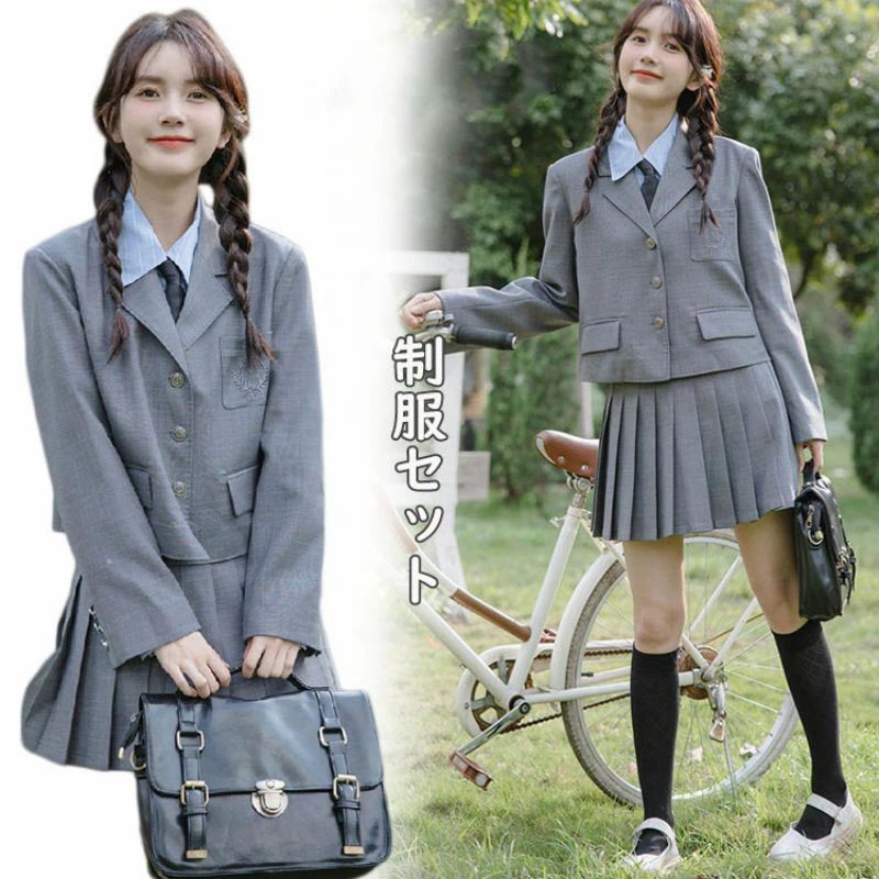【大衆に好かれる】卒業式 スーツ 女の子 卒服 韓国 スーツ 小学生 160 フォーマルスーツ なんちゃって 制服 3点セット 大きいサイズ 制服 灰 高校生 学生服 中学生 縦柄 シャツ ネクタイ