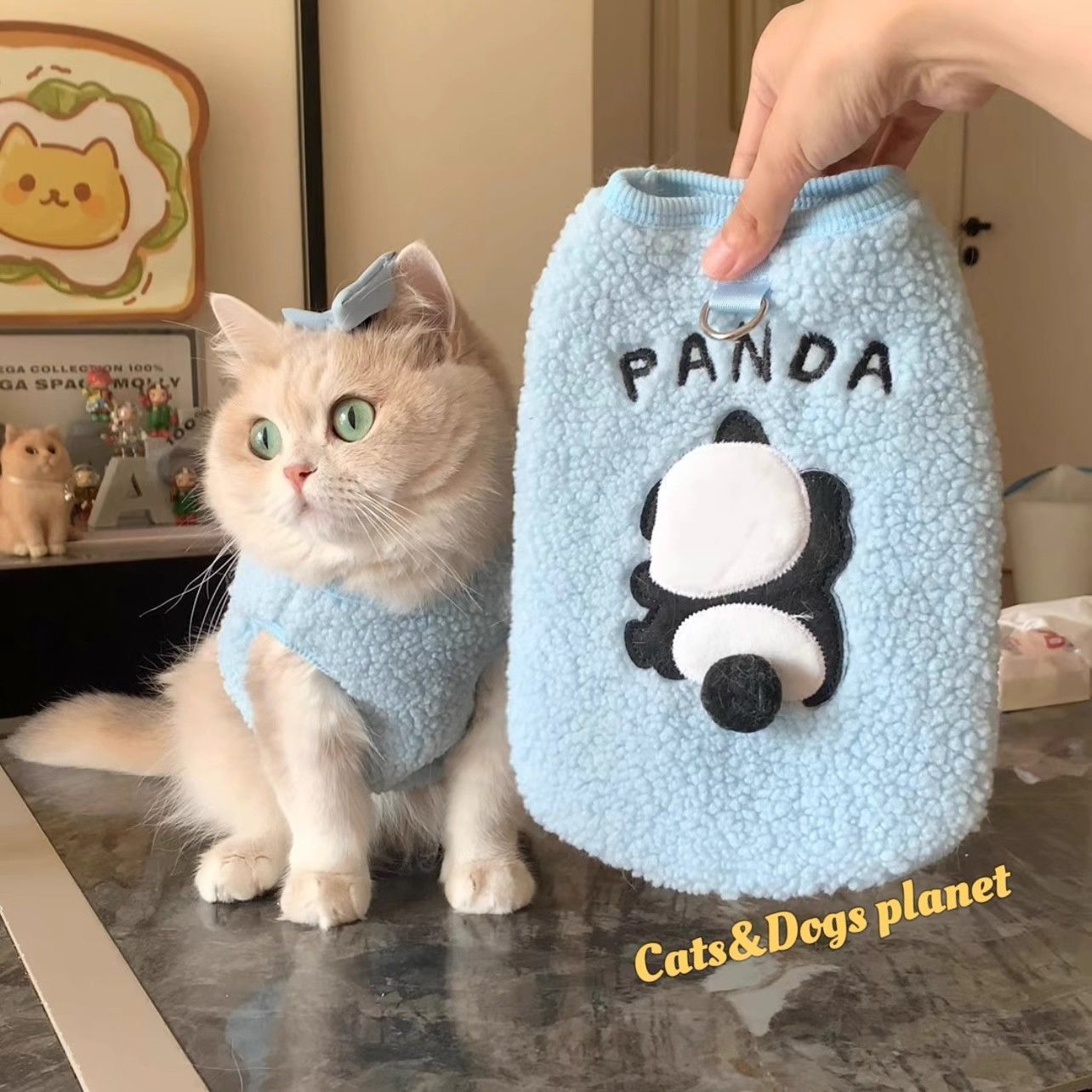 猫服 ペット服 秋冬 厚手 暖かい 人気 シュナウザー 子犬 可愛い ブルー 猫用 リーシュ スウェットシャツ フリース