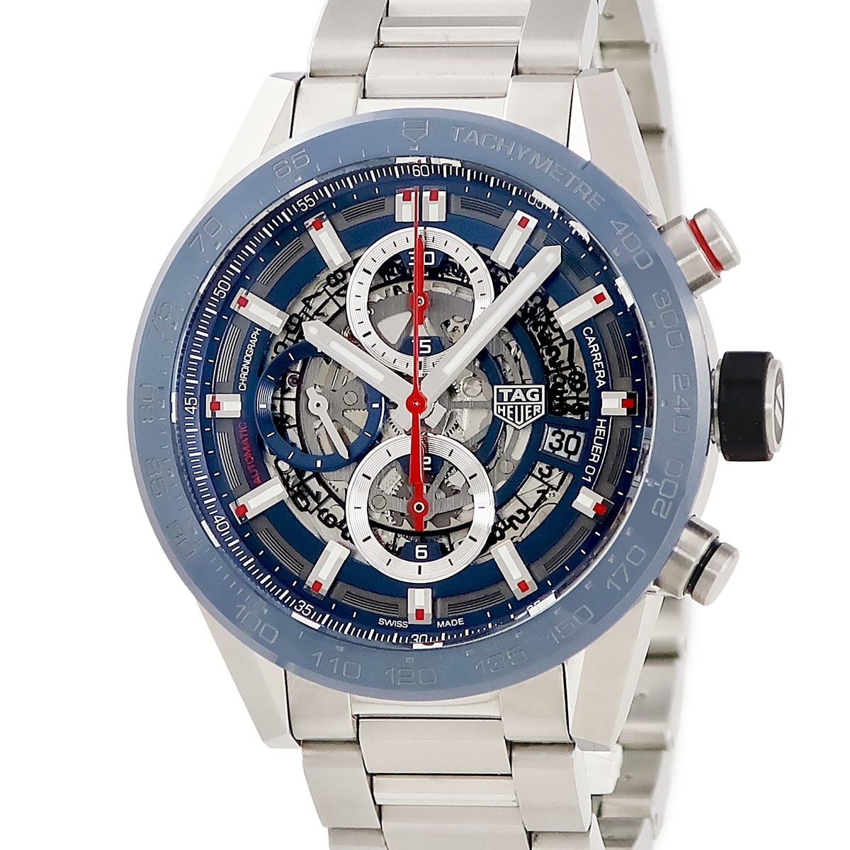 カレラ キャリバーホイヤー01 CAR201T.BA0766 自動巻き メンズ ブルー レッド スケルトン 3年保証