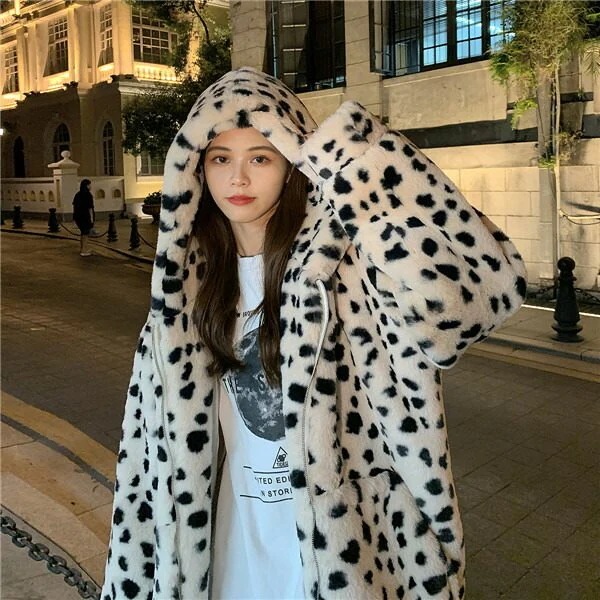 アウタートレンチコート秋冬 可愛い かわいい トップス 体型カバー 前開き もふもふコート 防寒 レオパードコート 暖かい ヒョウ柄 冬物 レディース 韓国