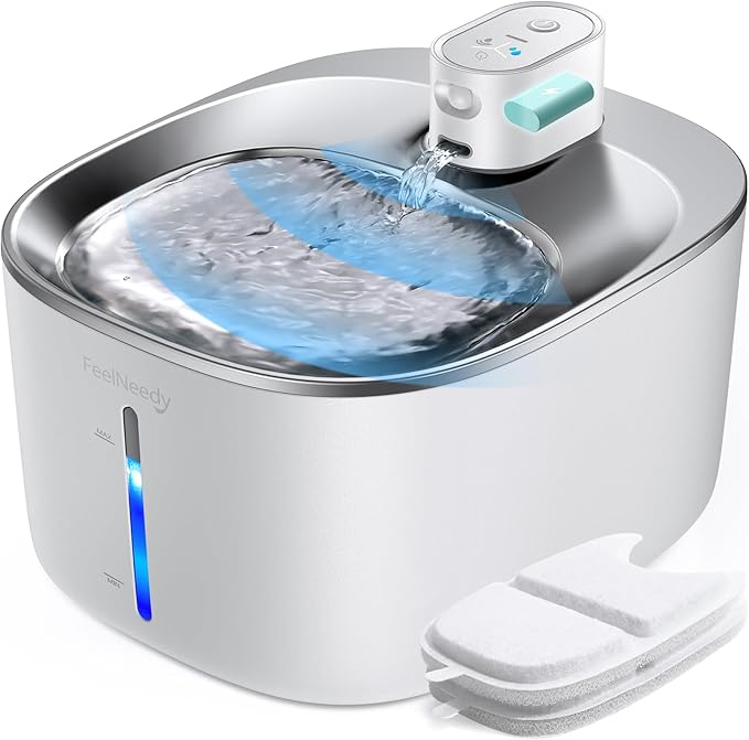 FEELNEEDY 猫 給水器 コードレス 充電式 4L 活性炭フィルター2枚付 スマートペット用循環式自動給水器 センサー 動作検知 3つの給水モード 5重濾過 ワイヤレスポンプ ステンレス製 犬