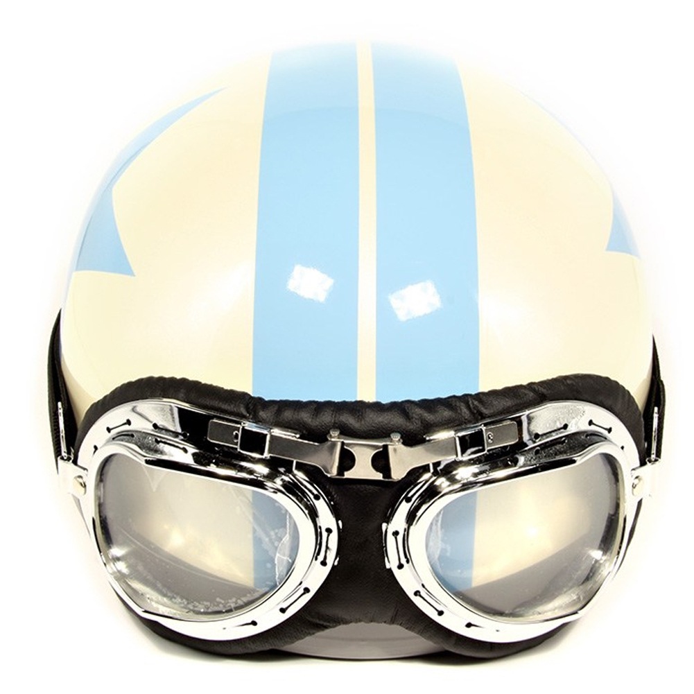 Gentle prince Motorcycle Helmet with Goggles Vintage Style free size blue stars white