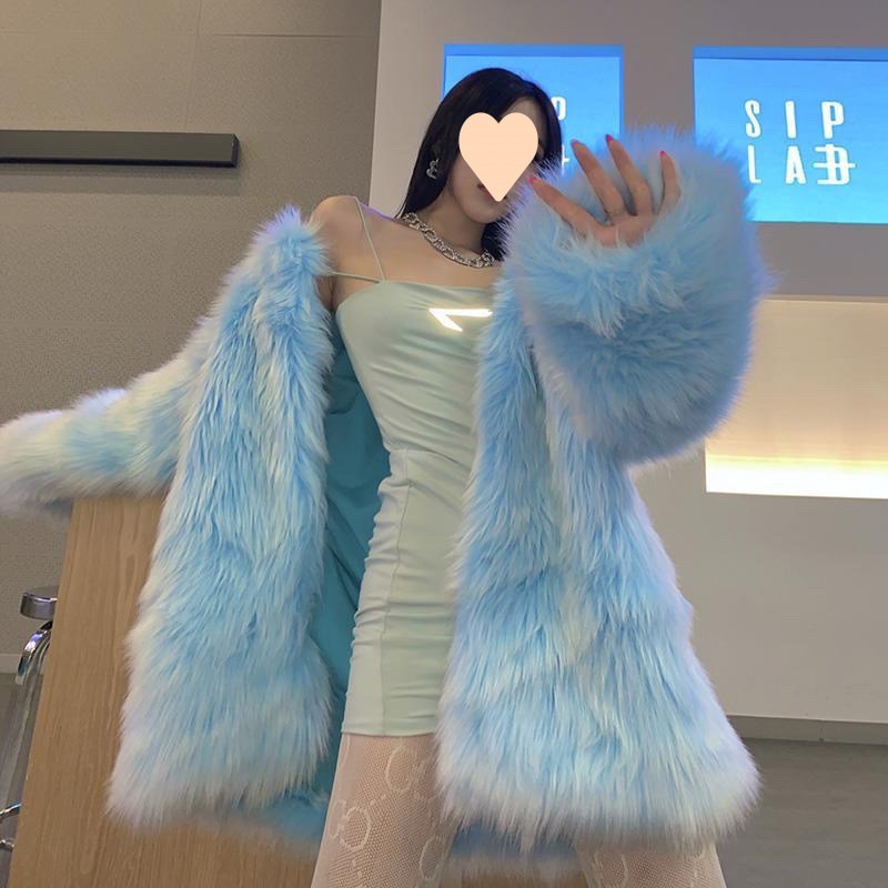 2025秋冬人気気質白プラッシュレザーコートレディースミディアム丈イミテーションウールスリミングファーコート