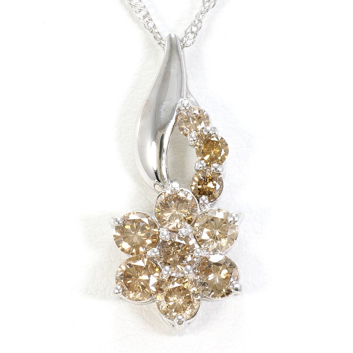 K18 18金 WG ホワイトゴールド ネックレス ブラウンダイヤモンド 1.0ct 総重量約2.4g 約42cm 中古