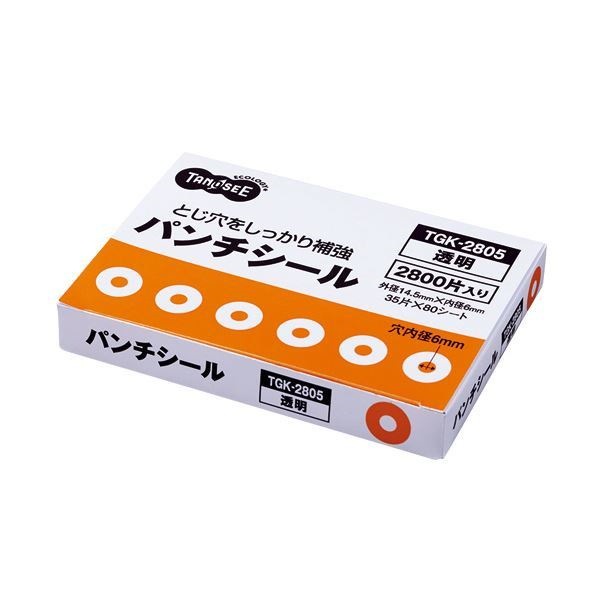 （まとめ） TANOSEE パンチシール 外径14.5mm 透明 業務用パック 1パック（2800片：35片80シート） 5セット