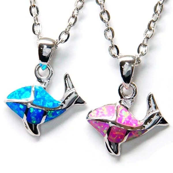 ハワイアンジュエリー ペンダント ネックレス ホエール クジラ オパール レディース シルバー925 ブルー/ピンク