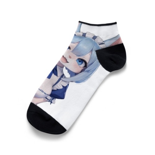 【文字入れ可能受注生産】ウサギの女の子　メイド　ケモナー　笑顔 くるぶしソックス