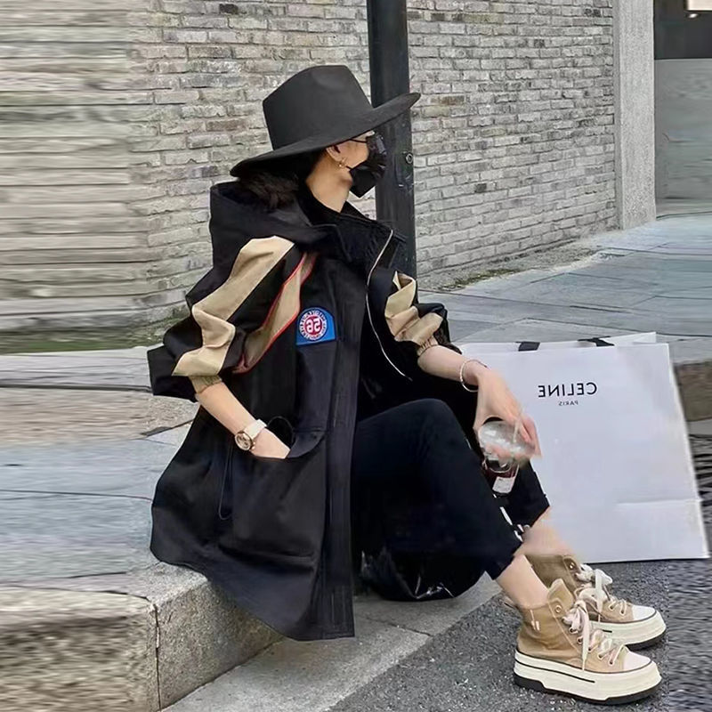 春秋作トレンチコートこうぐふうジャケット突撃衣ジャケット着フード付きジャケットセミロングウエスト引き締めカップルトップスコウモリの袖ハンサム百掛けゆったり 5,063円