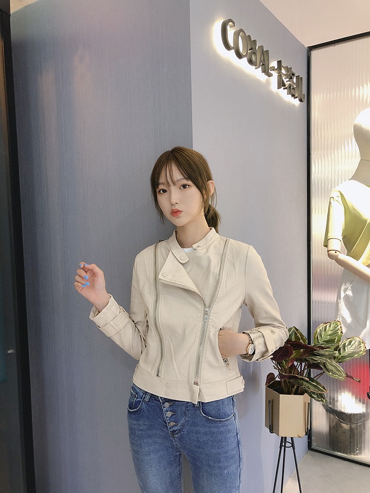 レディース ジャケット アウター レザージャケット ライダースジャケット PU 長袖 袖あり スタンドカラー タイト スリム スマート ファスナー ヴィンテージ アメカジ ウォッシュ レザー 中厚手 7,637円