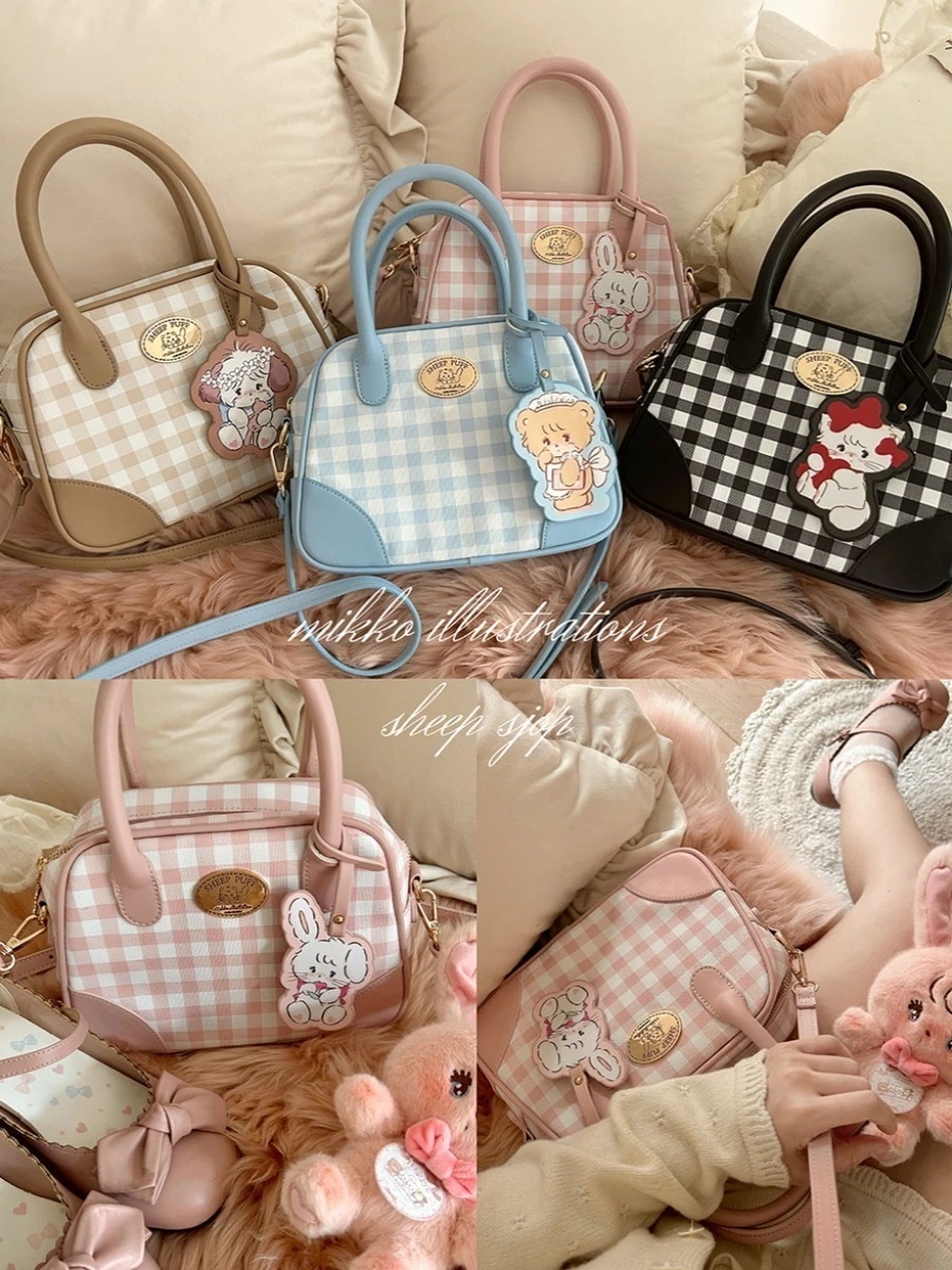 サンリオMikko チェック柄 ハンドバッグ 通勤 かわいい 斜めがけバッグ ガーリー アニマル