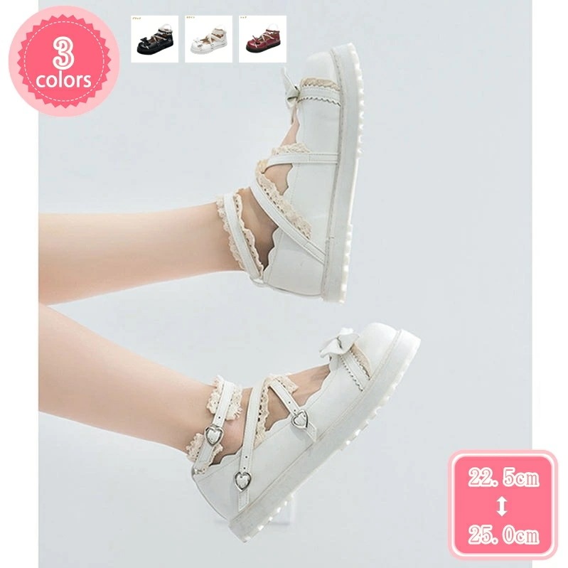 500円OFFクーポン ロリータ靴 レディース メイド お嬢様風 森ガール 甘ロリ 大きいサイズ 靴 パンプス ローヒール フラット 蝶結び エレガント 歩きやすい 通気性 美脚 カコイイ ロリータ