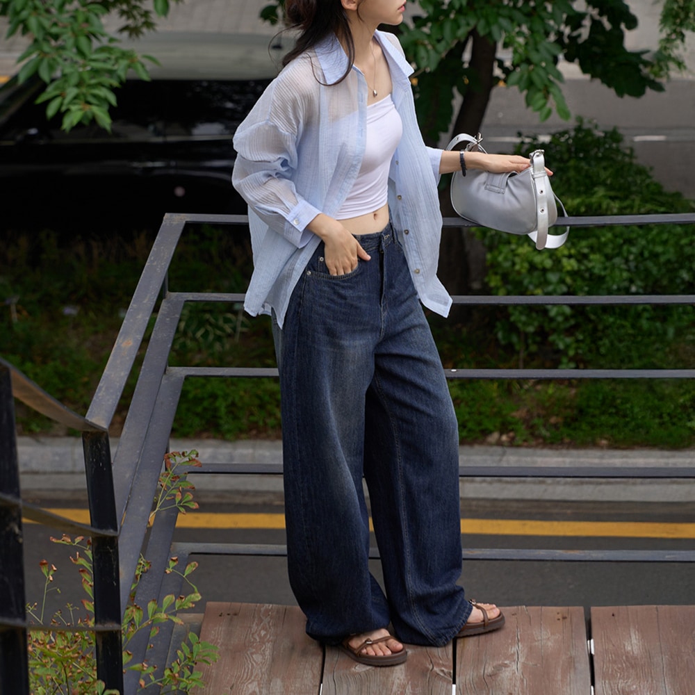 ビオデンサマーウォッシングデニムワイドパンツ