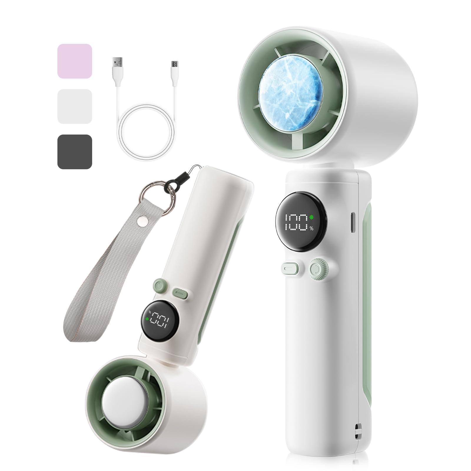 ORTCI 携帯扇風機 ハンディファン 冷却プレート【2025新モデル・ 瞬間冷却-16℃・高速モーター】1-100無段階調節 Type-C 充電式扇風機 5000mAh 7枚羽根冷風 ハンディ扇風機