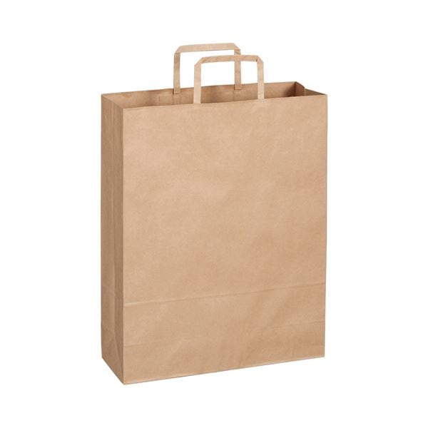 （まとめ）TANOSEE 紙手提袋 平紐 大ヨコ320タテ400マチ幅115mm 茶無地 1パック（50枚）5セット