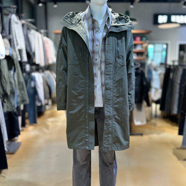 男性フードロング丈ミリタリージャンパー-DG