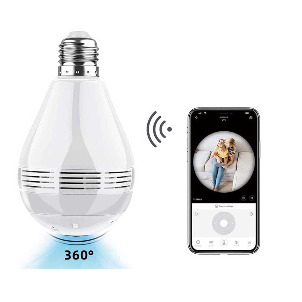 電球型wifi防犯カメラ 360度カメラ全天球1080P高画質ネットワークカメラ ワイヤレス監視カメラ 動体検知機能 夜間撮影 Windows/iOS/iPad/Android遠隔操作対応 E26(2