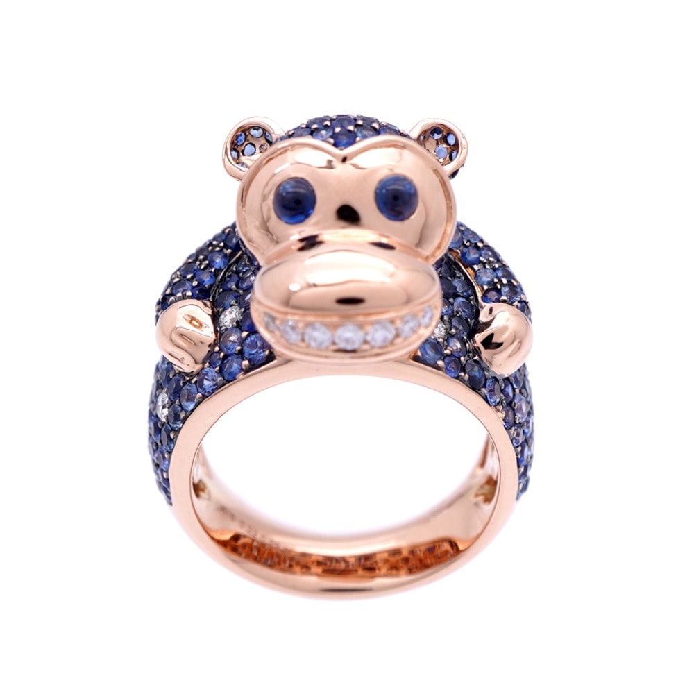 新品同様 サルモチーフ リング・指輪 K18ピンクゴールド/ダイヤモンド/サファイア 12号 ピンクゴールド 1608【中古】 レディース 165,000円