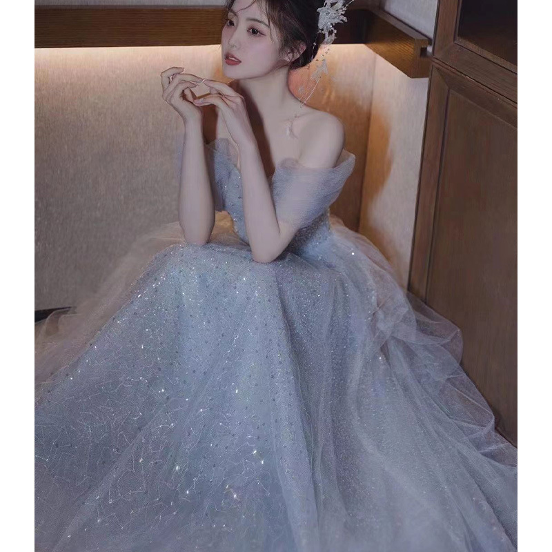 ワンショルダーエレガントでセクシーナイブニングドレス大人スタイルドレスロングドレス逃亡王女风イブニングドレス女性用下着