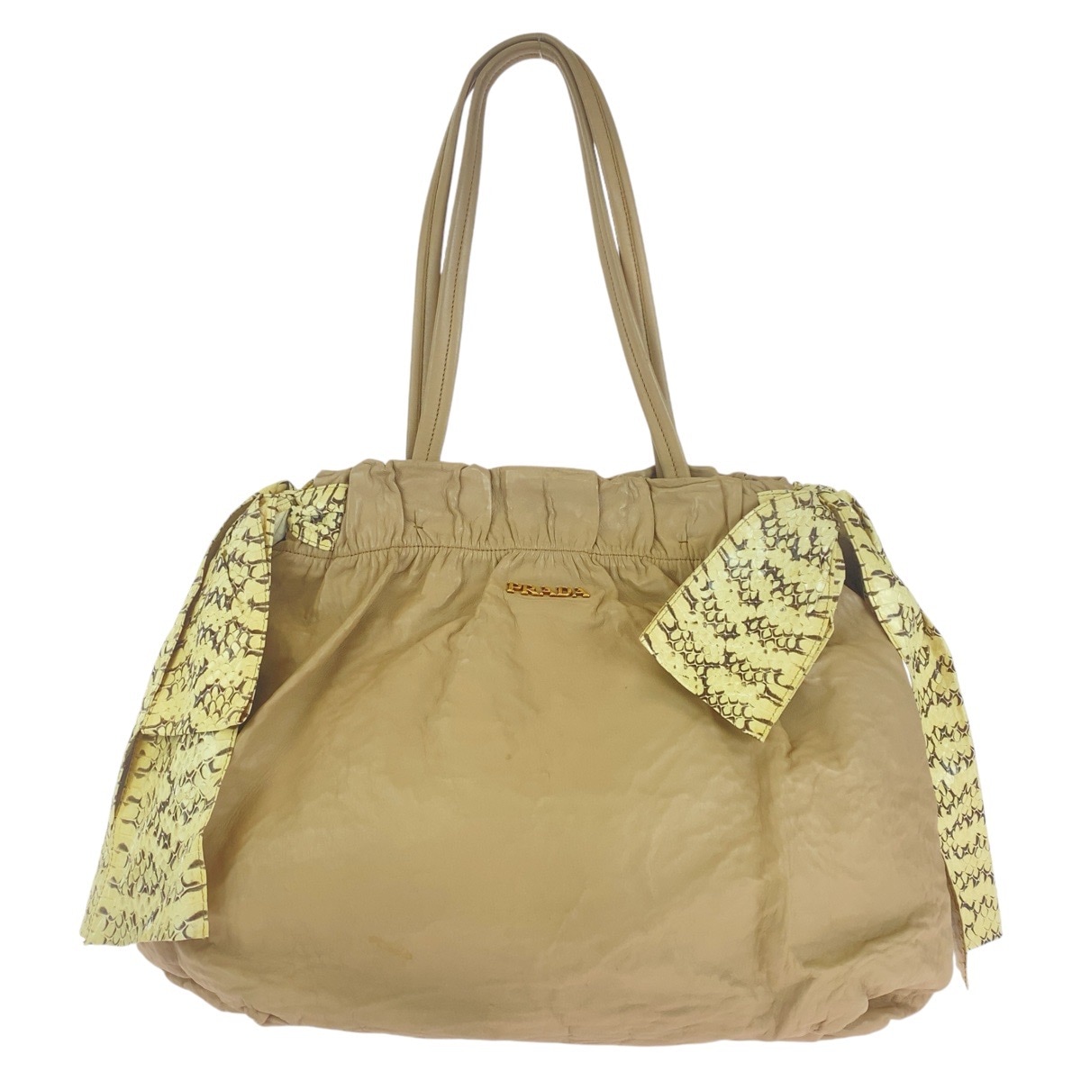 リボン ピンクベージュ ゴールド金具 レザー/パイソン トートバッグ ショルダーバッグ レディース 503711