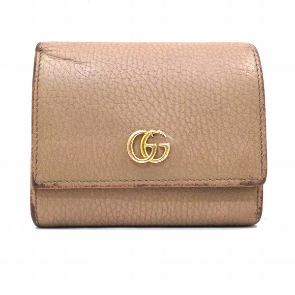 グッチ GGマーモント 598587 コンパクトウォレット レザー ブラウン 2つ折り財布【中古】