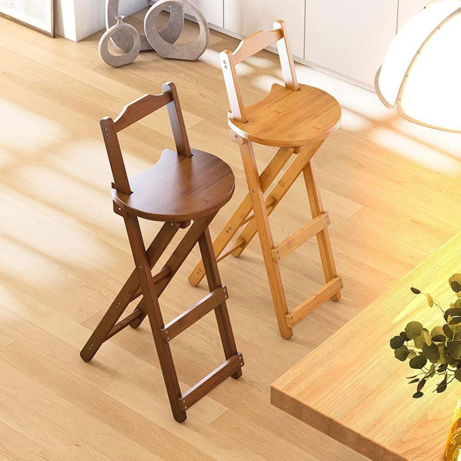 折りたたみ椅子 カウンターチェア ハイスツール ダイニングチェア バーカウンター・チェア 背もたれ 足置き 家用キッチン コンパクト 省スペース 木製 茶色 サイズ: 座面高さ45cm 高さ61.5