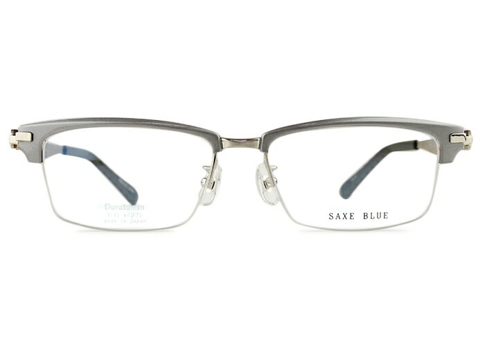 ザックスブルー SAXE BLUE sb-7079 c.4 グレー 日本製 伊達 度付き メンズ レディース 老眼鏡 遠近両用 大きい メガネ めがね 眼鏡 スクエア ブロウ チタン