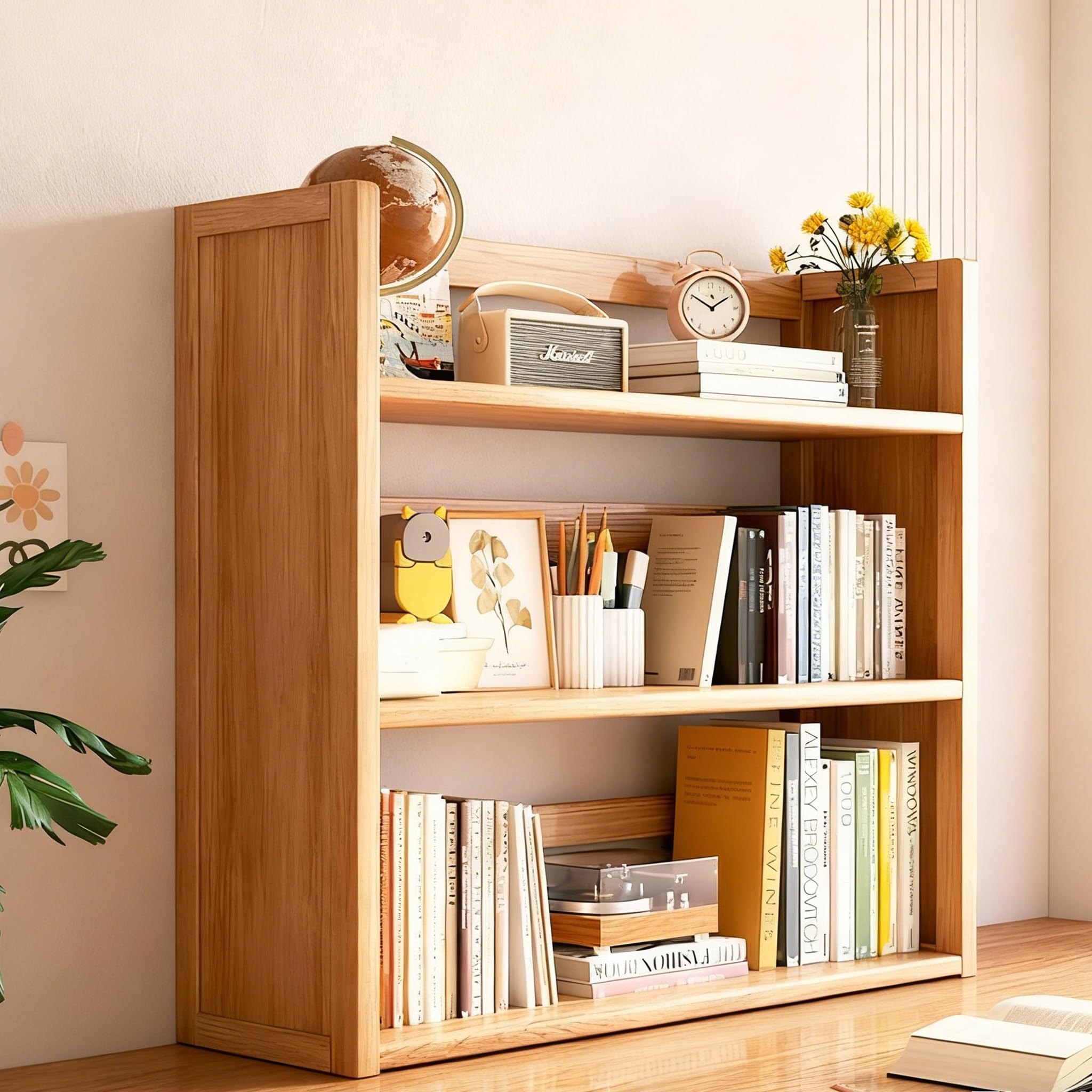 収納ラック 卓上 三段 デスク上置棚 机上収納 寝室 書斎 オフィス デスク収納用 ブックスタンド 物がスッキリ整理整頓 大容量 省スペース 50*20*65cm (ナチュラル)