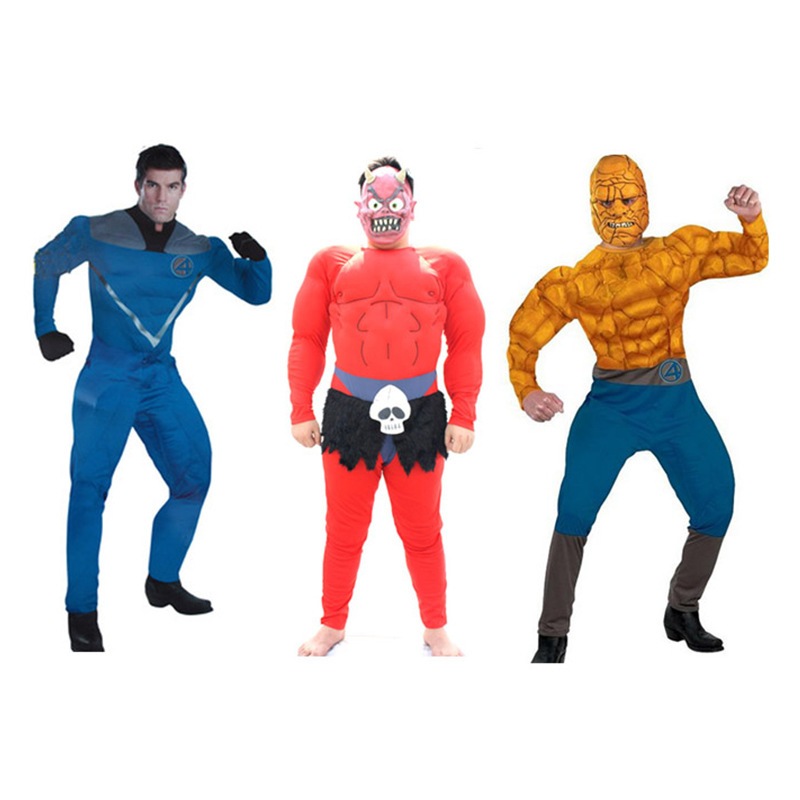 ハロウィン衣装赤青黄色石人火マンファンタスティック4マンサタン衣装悪魔