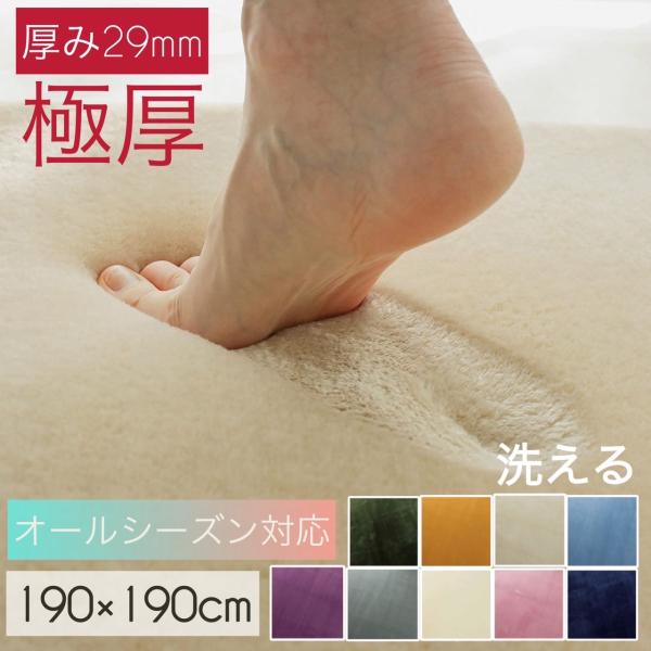グラムスタイル　ラグ カーペット 2畳 2.5畳 190x190cm おしゃれ 洗える 極厚 厚手 低反発 正方形 長方形 北欧 無地 ふかふか かわいい 撥水 はっ水 防音 滑り止め 床暖房