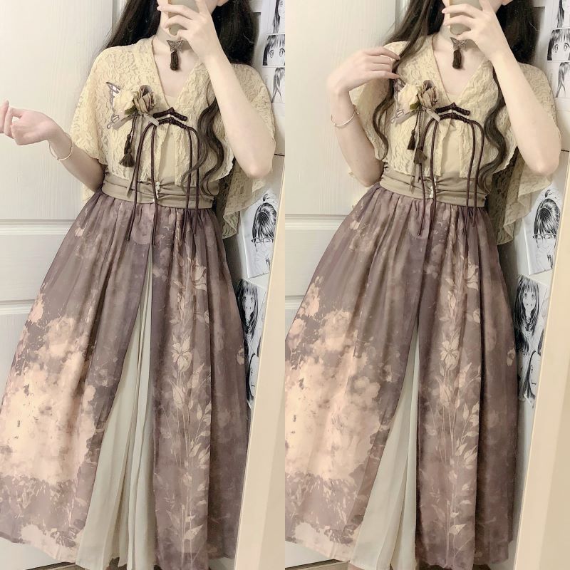 在库限りです! 正規品デザイン枯葉蝶新韓国cos要素ワンピースストールセットレディース