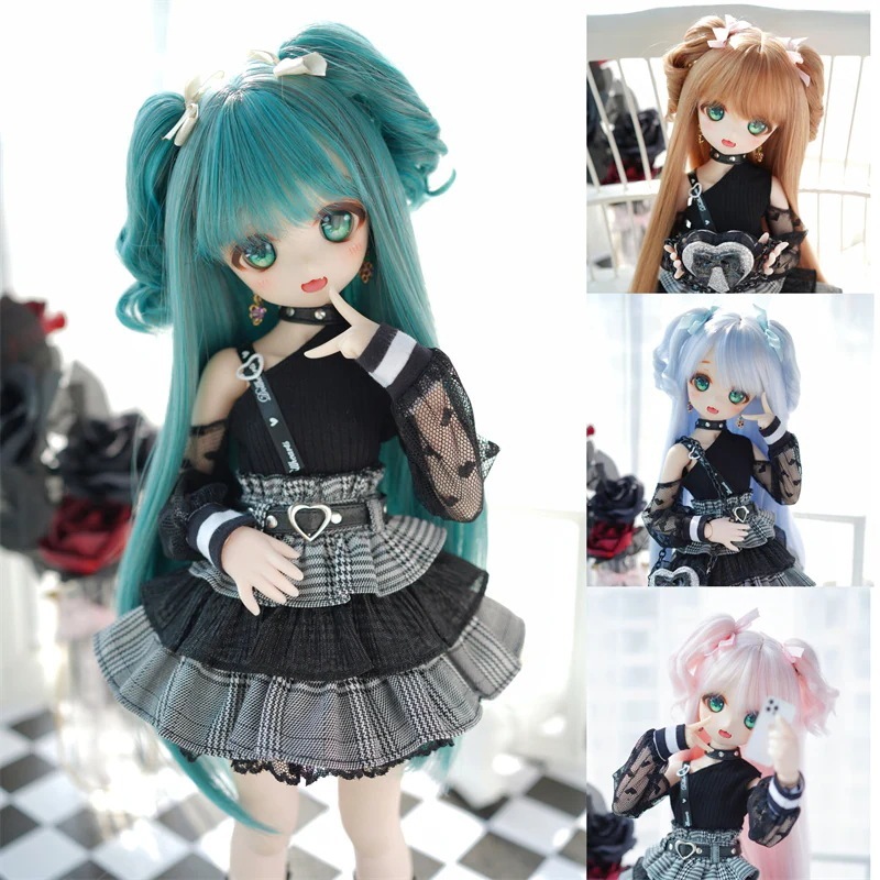 bjd 1/3 1/4 1/6 ドールウィッグ パーマツインテール飾り ロング 高温糸 可愛い SD/MSD/幼sdサイズ球体関節人形用ウィッグ