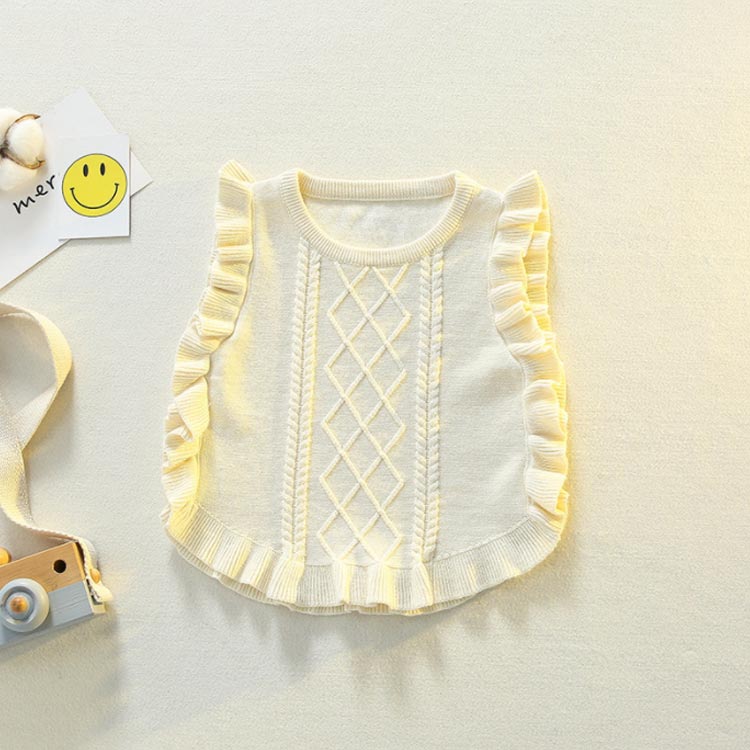 女の子 Uネック プルオーバー ベスト 普段着 カジュアル フリル ニットベスト ベビー服 服 秋 春 かわいい トップス 赤ちゃん 通園 保育園 キッズ 小学生 フリル 子供服 60 70 80 9