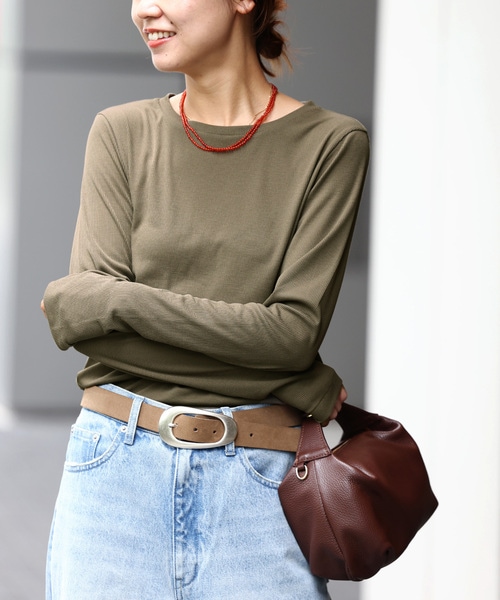 tシャツ Tシャツ 「再入荷！」透け過ぎない上品なシアー感が魅力ソフトテレコクルーネックロングTシャツ レディース