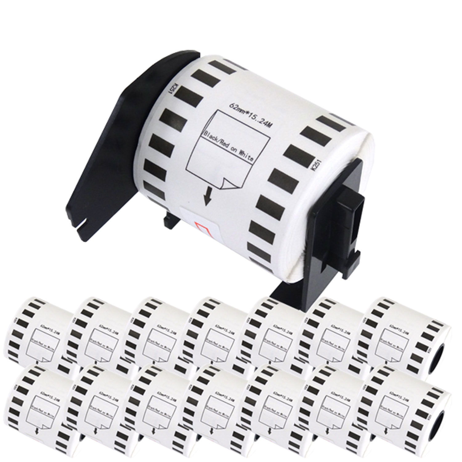 ブラザー用 ピータッチ DKテープ (感熱紙) DK-2251 互換品 長尺紙テープ(黒赤) 蛍光増白剤不使用 白 62mm×15.24m 15個+ホルダー1個セット